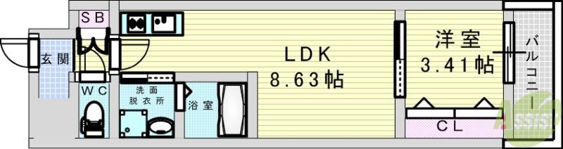 アーバンパーク新大阪(1LDK/9階)の間取り写真