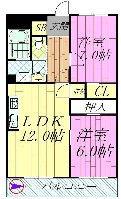 第2仲町マンション(2LDK/1階)の間取り写真