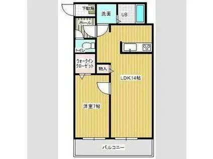 ウッドベルスクエアB棟(1LDK/2階)の間取り写真
