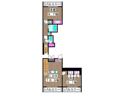都営三田線 蓮根駅 徒歩3分 5階建 築11年(2LDK/2階)の間取り写真