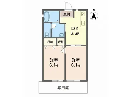 メゾン北野IIIB棟(2DK/1階)の間取り写真