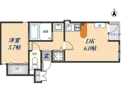 アリスコートバンブー(1DK/3階)の間取り写真