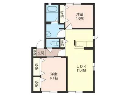 ルナリアB(2LDK/1階)の間取り写真