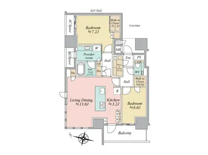 ザ・パークハウス大阪梅田タワー(2LDK/20階)の間取り写真