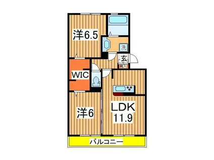 オ・ソレイユABIKO(2LDK/1階)の間取り写真