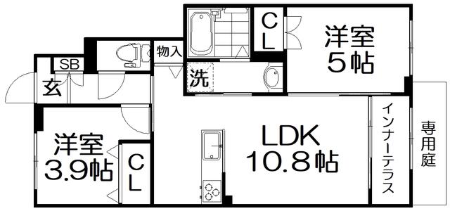 ローザ フェリーチェ(2LDK/1階)の間取り写真
