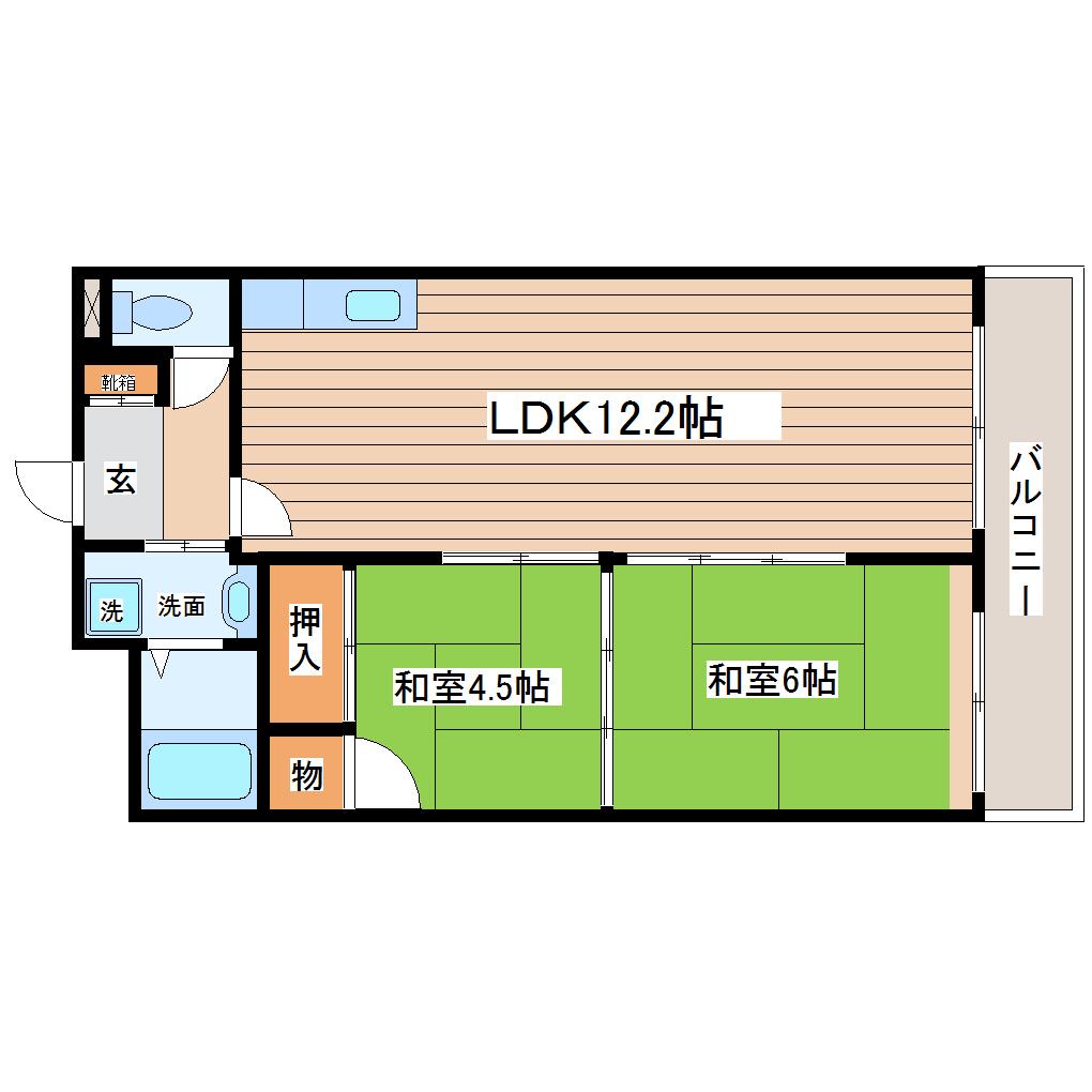 多賀城ロジュマンG棟(2LDK/4階)の間取り写真