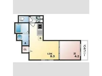 GRANDIR津久野(1LDK/3階)の間取り写真