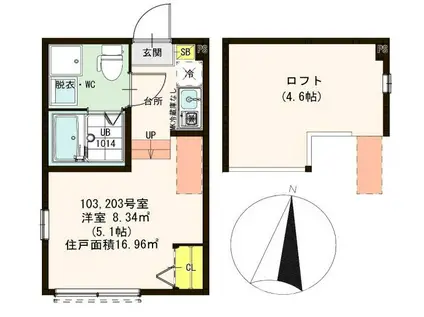 ハーモニーテラス梅島VI(ワンルーム/1階)の間取り写真