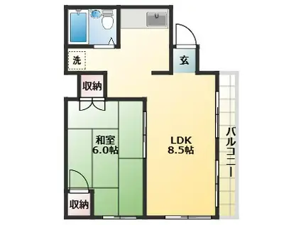 石田コーポ(1LDK/5階)の間取り写真