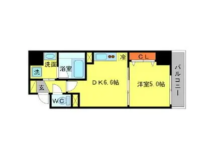 BRAVI南堀江(1DK/9階)の間取り写真