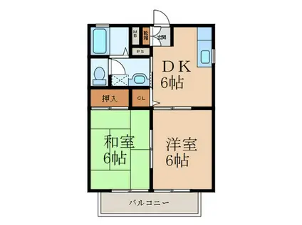 朽網ハイツ E棟(2DK/2階)の間取り写真