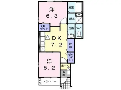 フルール・ド・スリジエ(2DK/1階)の間取り写真