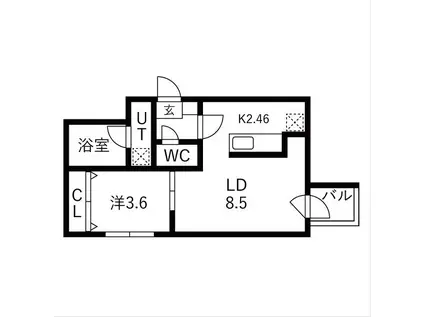 ガーディアン本郷通(1LDK/2階)の間取り写真