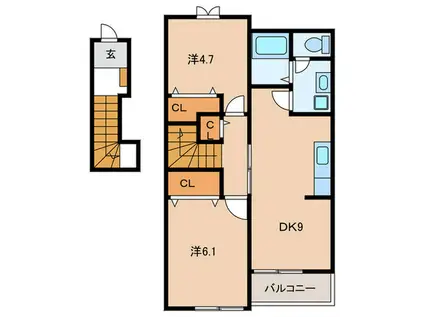 さくら B(2DK/2階)の間取り写真
