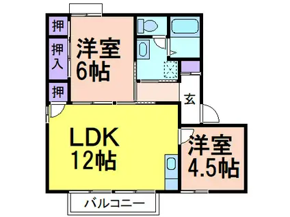 ラフォーレ・アップルD(2LDK/1階)の間取り写真