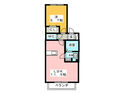 グランドエル・F C棟(1LDK/2階)の間取り写真
