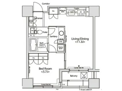 カスタリア目黒かむろ坂(1LDK/9階)の間取り写真