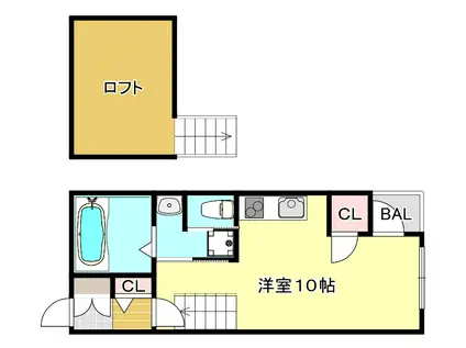 ドミール八代II(1K/2階)の間取り写真