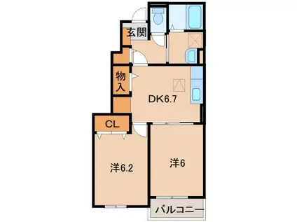 プランドール 小倉(2DK/1階)の間取り写真