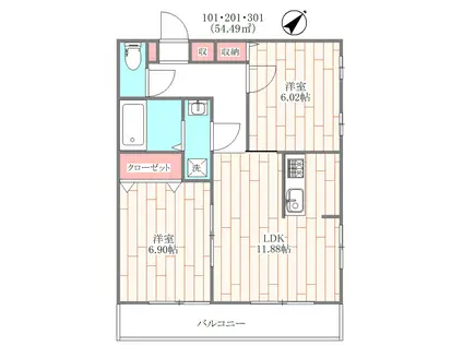 プランドール西台(2LDK/1階)の間取り写真