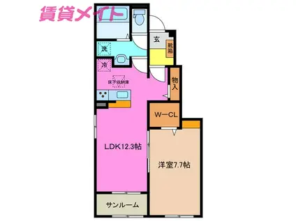 ヴェル ドミール B(1LDK/1階)の間取り写真