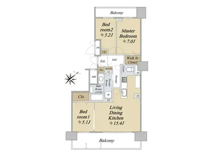 プレミスト新札幌ステーションエクス B棟(3LDK/14階)の間取り写真