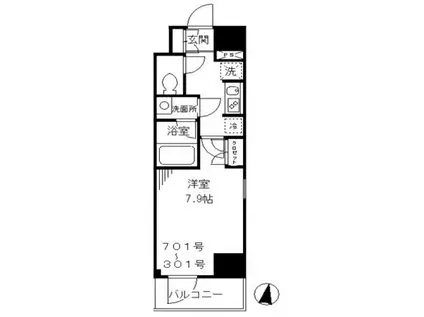 ループコート日本橋(1K/6階)の間取り写真