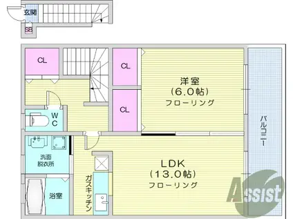 リアン小田原(1LDK/2階)の間取り写真