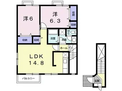 エントピア名和北B(2LDK/2階)の間取り写真