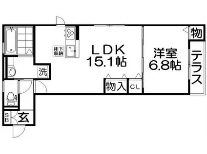 バウプレース ミゾ(1LDK/1階)の間取り写真