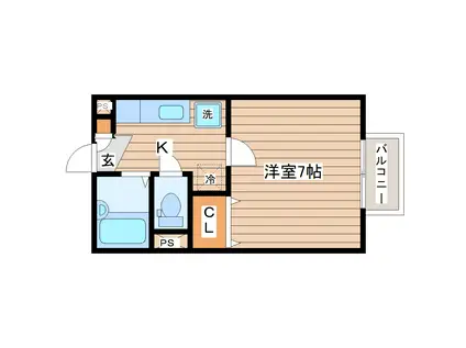 パセオプラシード長町(1K/1階)の間取り写真