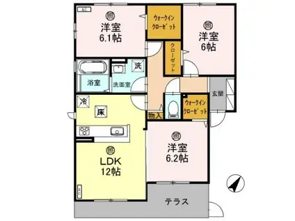 アクセルイースト 中川町(3LDK/1階)の間取り写真