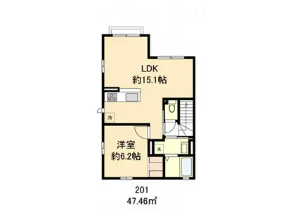 ロンジュビタ(1LDK/2階)の間取り写真