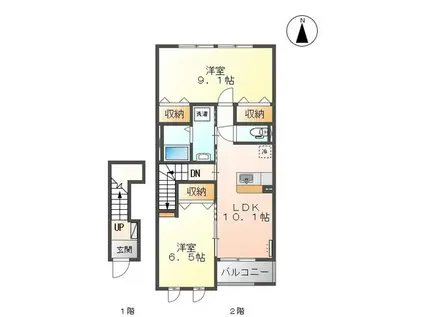 ボヌールII(2LDK/2階)の間取り写真
