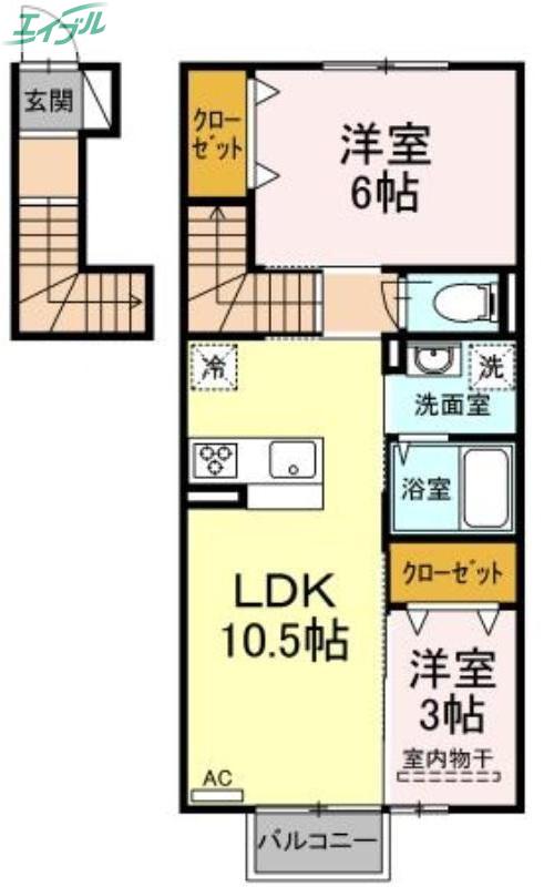 グレイスホームC棟(2LDK/2階)の間取り写真