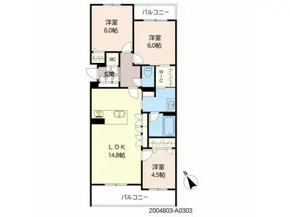 シャーメゾンステージ新成(3LDK/3階)の間取り写真