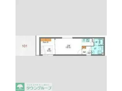 ルオーレ池上(1LDK/1階)の間取り写真