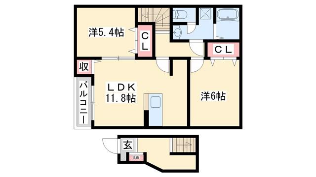 ラグーナ(2LDK/2階)の間取り写真