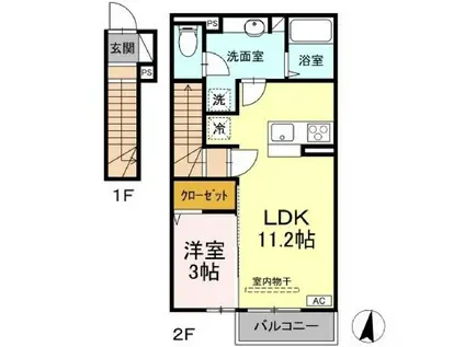 蔵谷ハイツ(1LDK/2階)の間取り写真