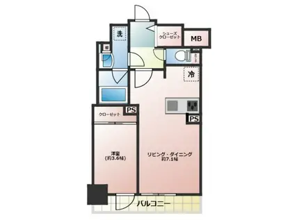 シエリア靭本町(1LDK/4階)の間取り写真