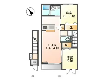 LA CIMA(2LDK/2階)の間取り写真