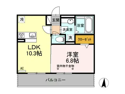 ヴィーブル フォンテーヌ(1LDK/3階)の間取り写真