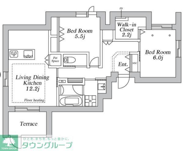 アノイエ 西棟(2LDK/1階)の間取り写真