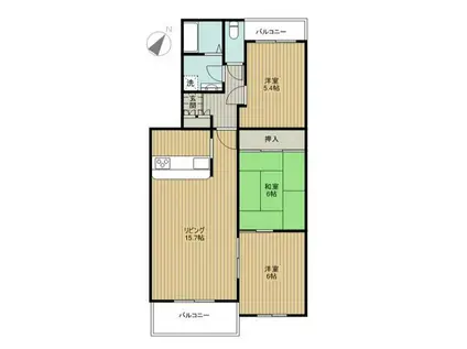 ロイヤルヒルズ C(3LDK/2階)の間取り写真