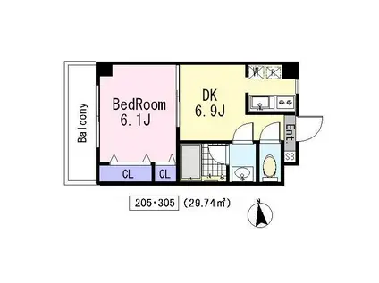 市両マンション(1DK/2階)の間取り写真