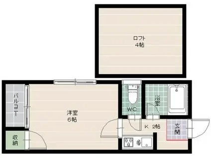 カビネダムール唐原(1K/2階)の間取り写真