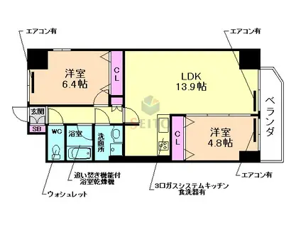 GLUCK MAISON F-TOYONAKA XVグリュックメゾン(2LDK/7階)の間取り写真