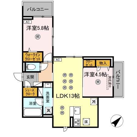 D-RESIDENCE光丘町A棟(2LDK/1階)の間取り写真