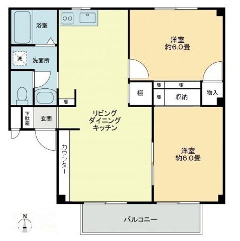 フォブールKT(2LDK/1階)の間取り写真